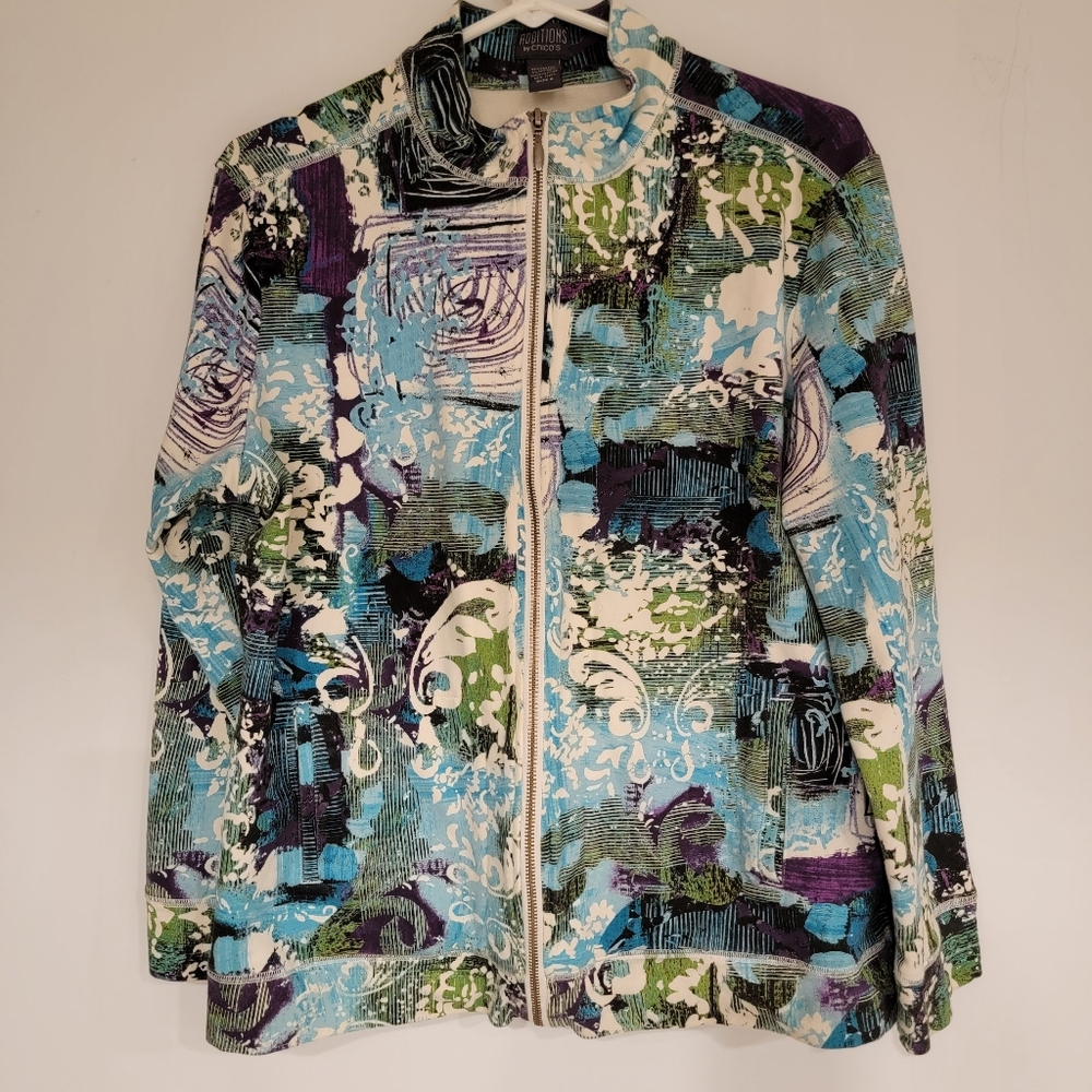 Chico's Abstract Zip Blazer Blue, Green, Purple Size 2